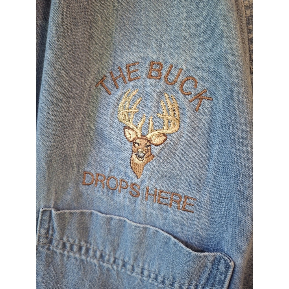 Vintage Mens Denim Cotton Button Front 'The Buck Drops Here' Longsleeve Shirt XL